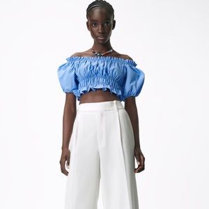 Zara stretch poplin top in blue